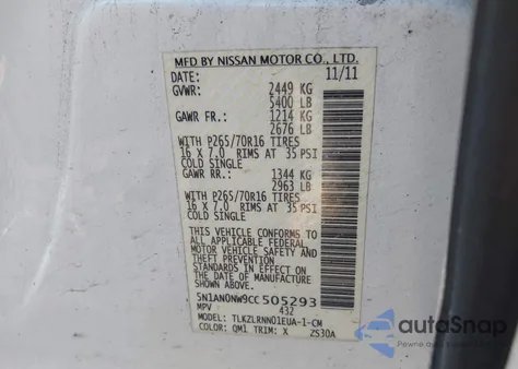 2012 Nissan Xterra S from USA, damaged, VIN 5N1AN0NW9CC505293